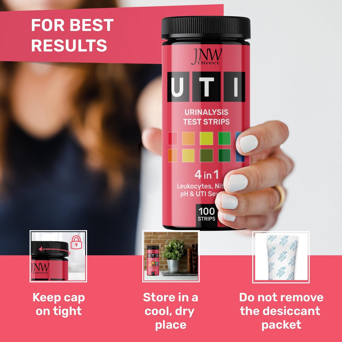 JNW Direct 4-in-1 UTI Test Strips – 100ct | 60-Second Home Urinalysis