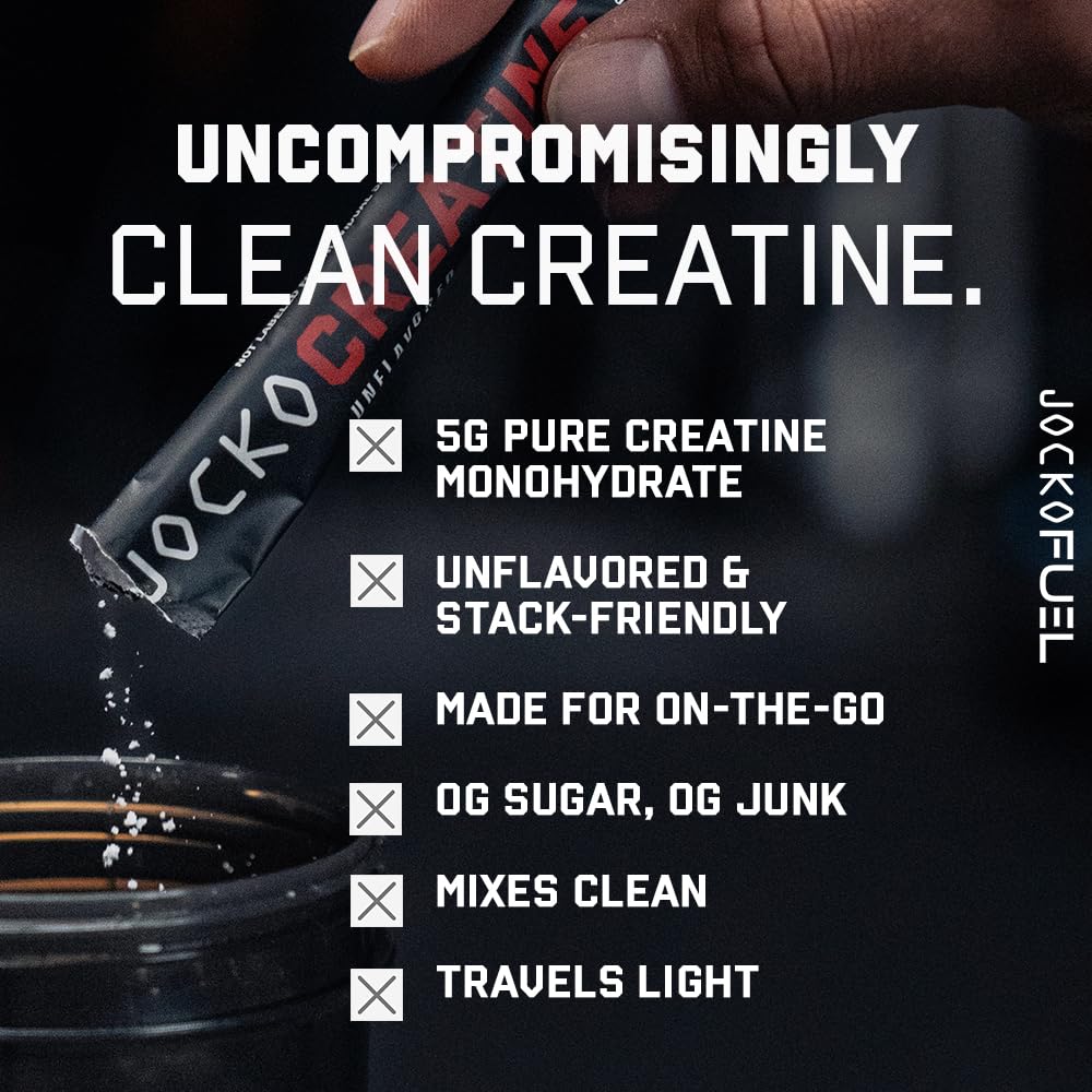Jocko Fuel Creatine Stick Packs – Travel-Size Creatine Monohydrate, 30 Servings, Unflavored