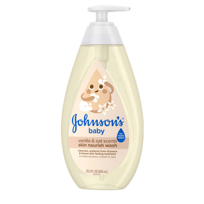 Johnson's Skin Nourishing Moisture Baby Wash – Vanilla & Oat, Tear-Free, Hypoallergenic | 20.3 fl oz