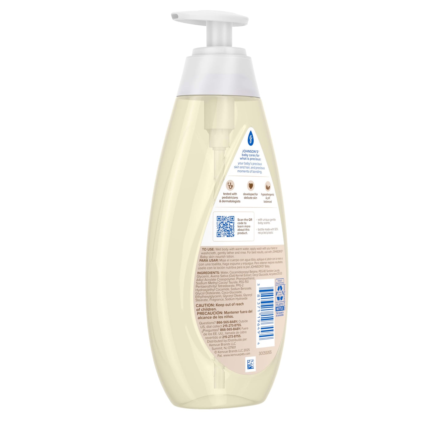 Johnson's Skin Nourishing Moisture Baby Wash – Vanilla & Oat, Tear-Free, Hypoallergenic | 20.3 fl oz