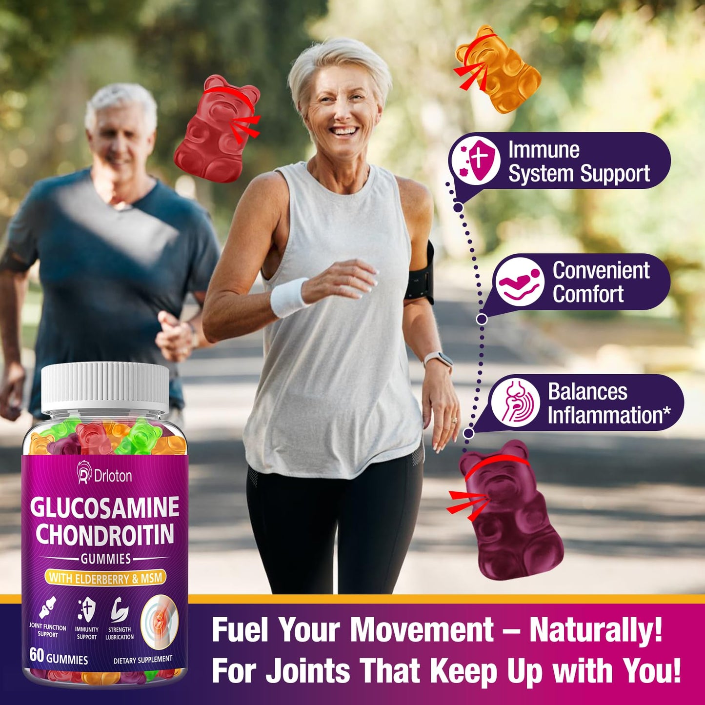 2-Pack 3000mg Glucosamine Chondroitin Gummies with MSM & Elderberry | Joint Health & Flexibility – 120 Gummies