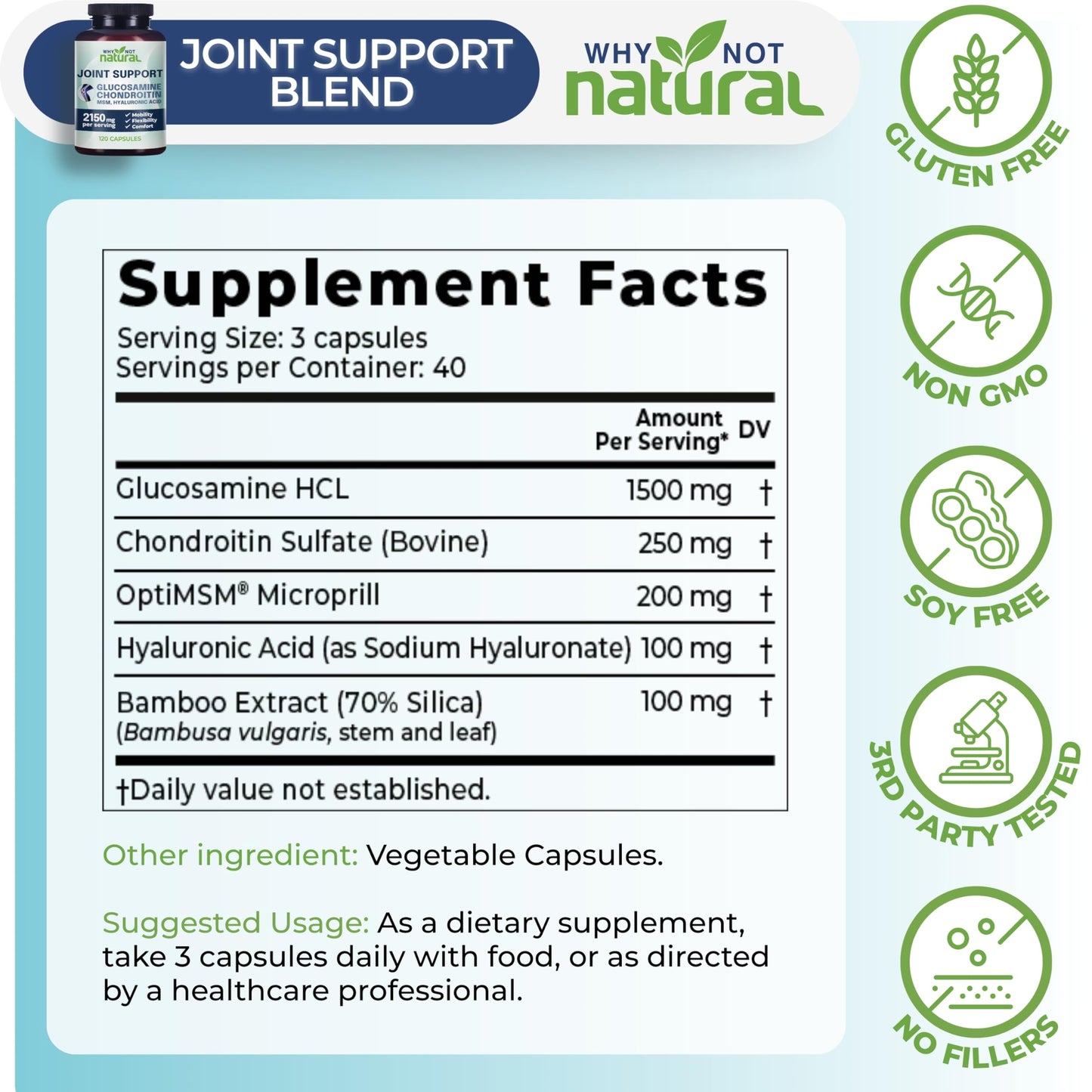 Why Not Natural Glucosamine Chondroitin, MSM, Joint Support Supplements | Knee Pain & Joint Health