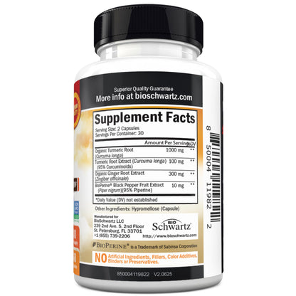 Turmeric Curcumin & Ginger Supplement with BioPerine – 95% Curcuminoids, Gluten-Free, 60 Capsules