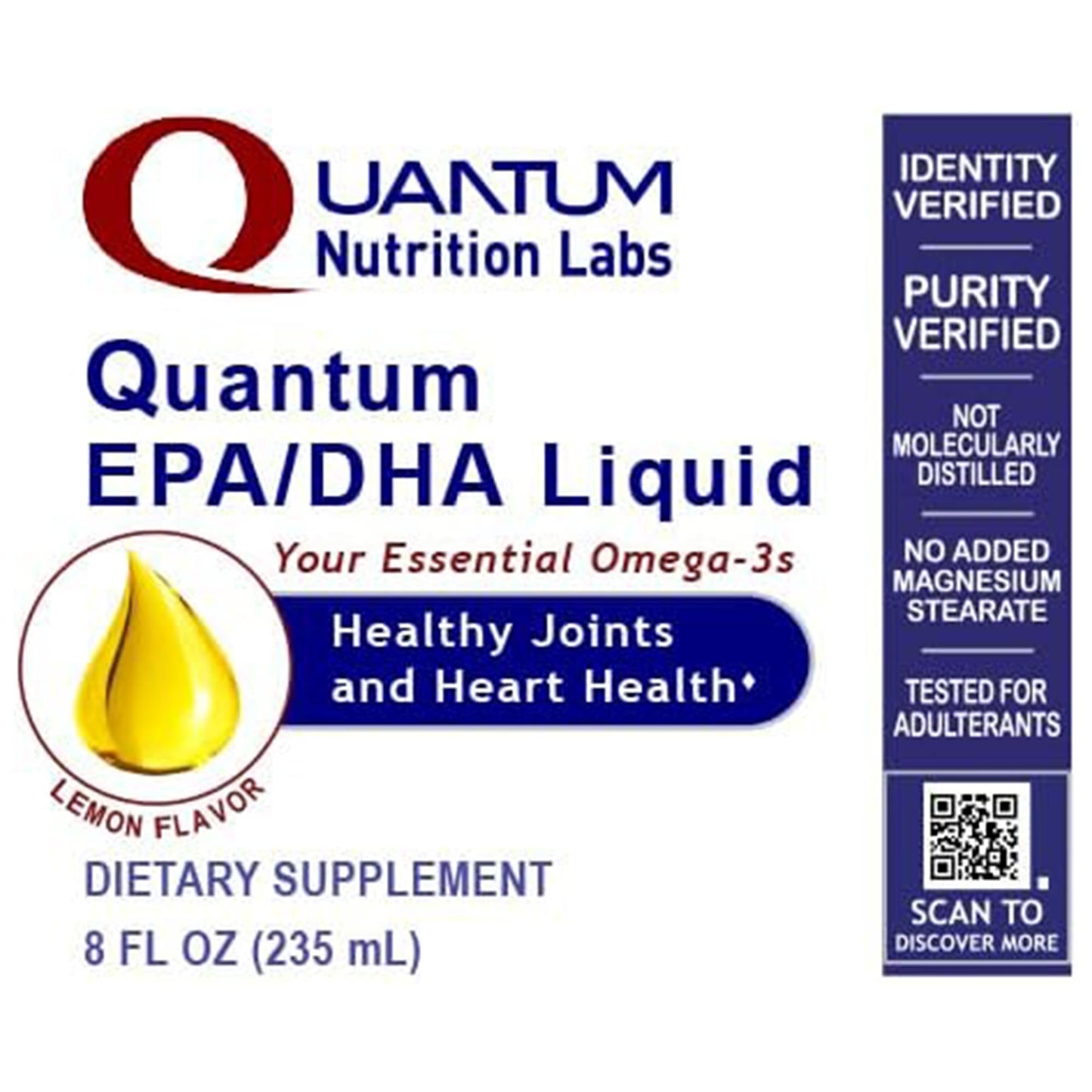 Quantum Nutrition Labs EPA/DHA Liquid - Omega-3 Fish Oil for Adults | Joint, Heart & Brain Health - 8 oz Bottle