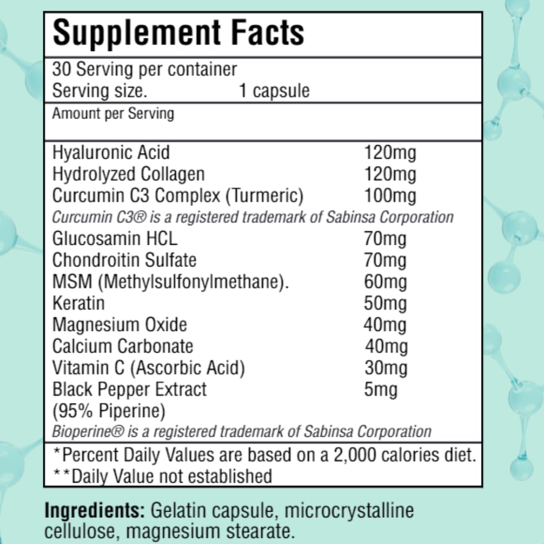 JOINT MARY Hyaluronic Acid Joint Support - Collagen, Turmeric, Glucosamine (30 Caps)