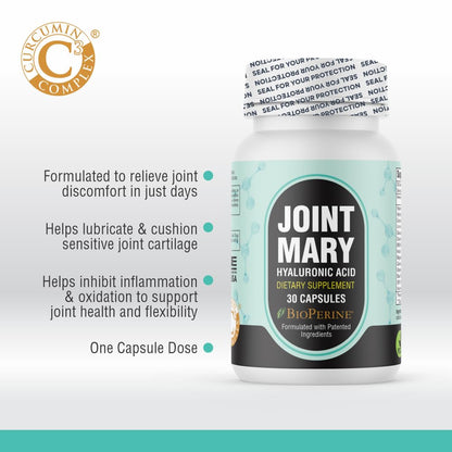 JOINT MARY Hyaluronic Acid Joint Support - Collagen, Turmeric, Glucosamine (30 Caps)