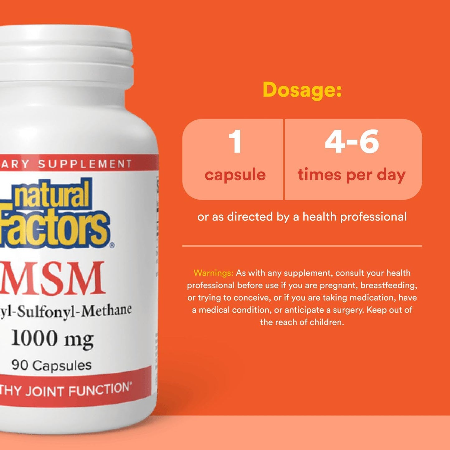 Natural Factors MSM – Supports Healthy Joints, Hair, Skin & Nails | 90 Capsules