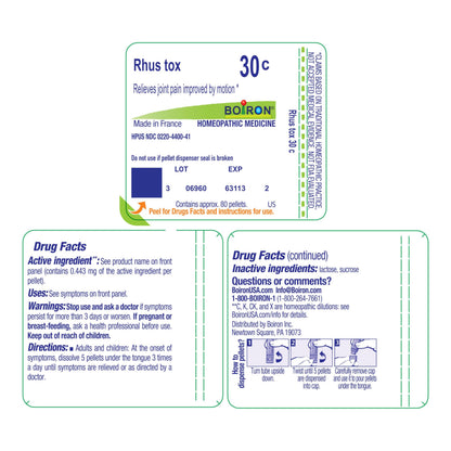 Boiron Rhus Toxicodendron 30C – Homeopathic Joint Pain Relief (80 Pellets)