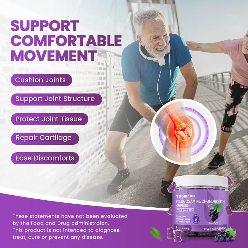 Joint Support Gummies with Glucosamine Chondroitin - Sugar Free, 1500mg Extra Strength + MSM & Turmeric (90 Count)