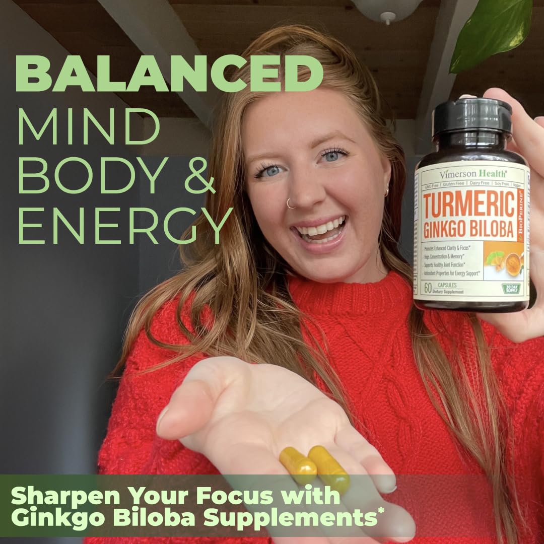 Ginkgo Biloba & Turmeric Curcumin with Black Pepper – 60 Vegan Capsules