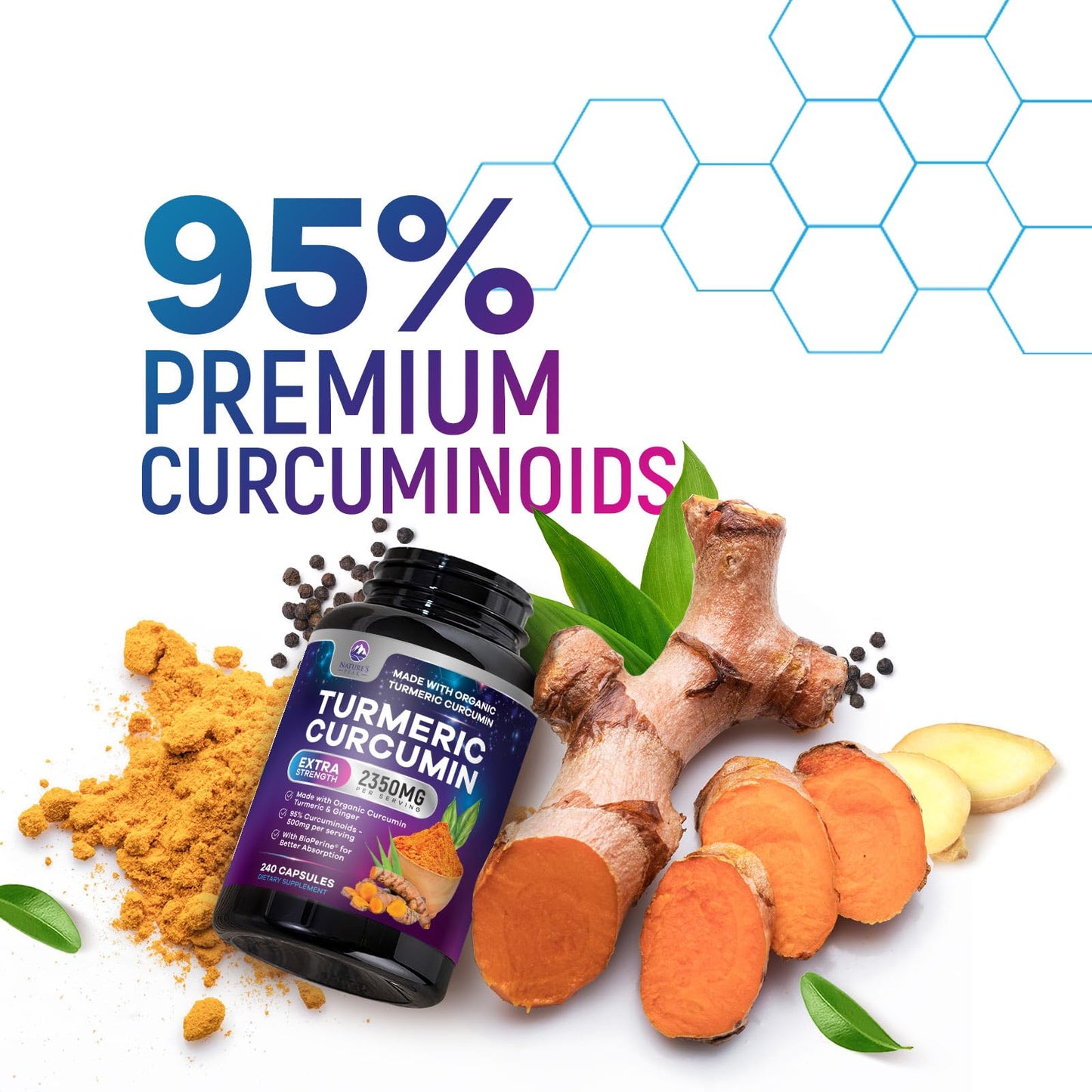 Turmeric Curcumin 2350mg with BioPerine - 240 Vegan Capsules | Joint & Immune Support