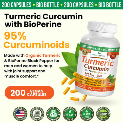 Turmeric Curcumin with Black Pepper – Organic, 1965mg, 200 Capsules