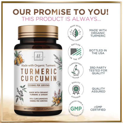 Turmeric Curcumin 95% Curcuminoids, 1750mg with BioPerine | Vegan, Non-GMO, 360 Capsules | USA Bottled