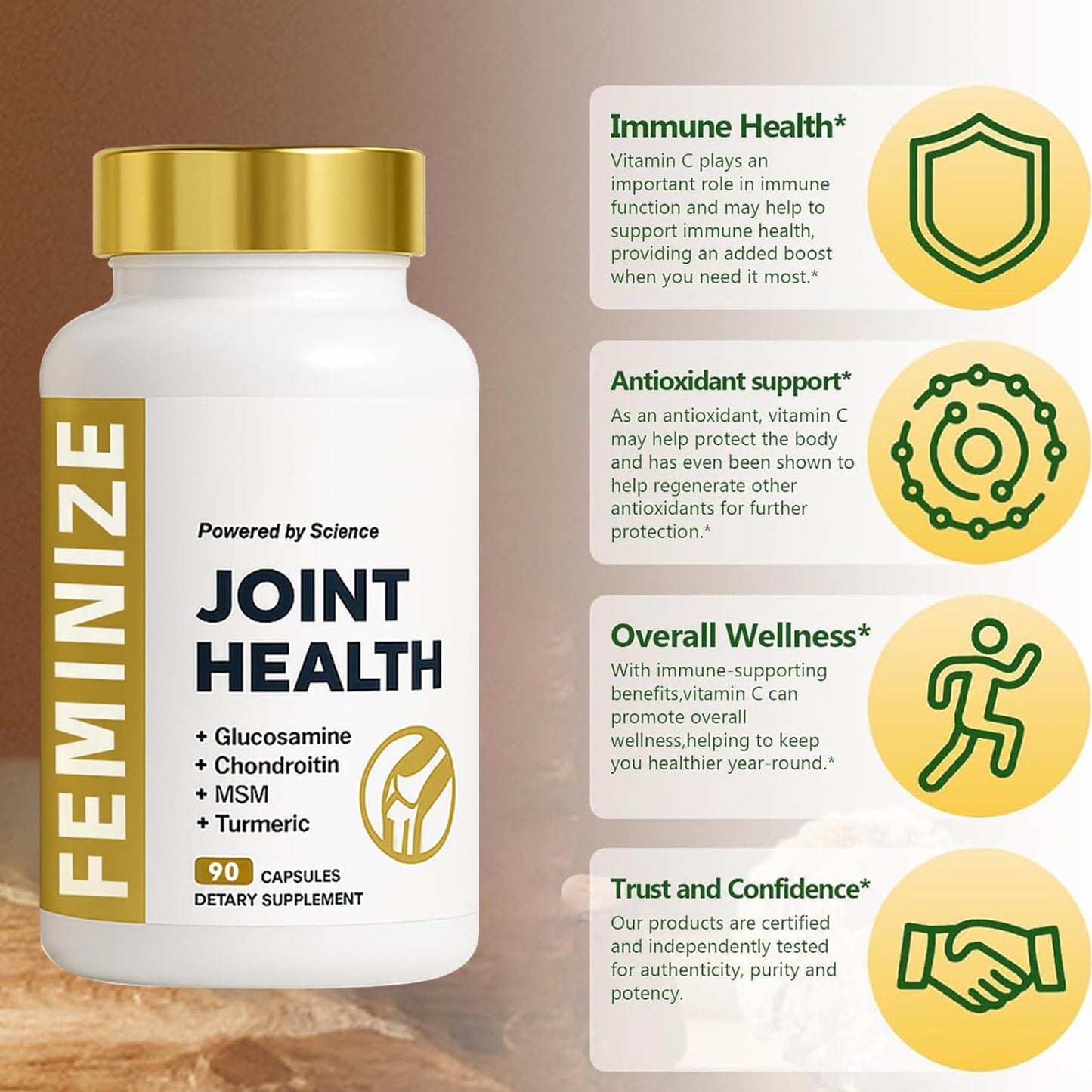 Joint Support Supplement for Women and Men – Glucosamine, Chondroitin, MSM & Turmeric | 90 Capsules