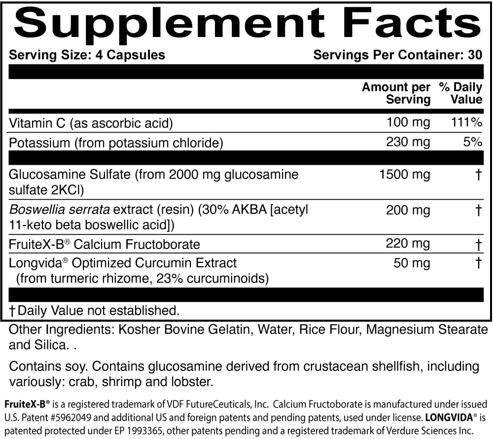 JointProtect: Advanced Joint Support with Glucosamine Sulfate, Boswellia AKBA 30%, Curcumin, FruiteX-B & Vitamin C | 120 Capsules