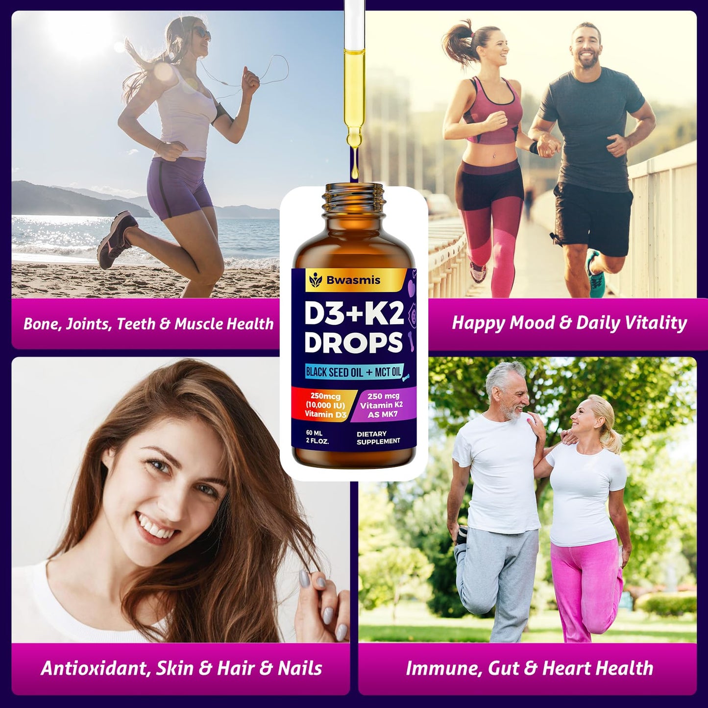 Vitamin D3 K2 Drops 10000IU with Organic Black Seed Oil – 6-in-1 Liquid (2 oz)