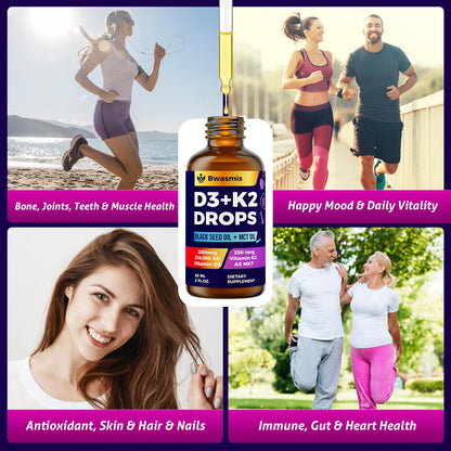 Vitamin D3 K2 Drops 10000IU with Organic Black Seed Oil – 6-in-1 Liquid (2 oz)