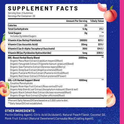 Jovariquethor Booty Gummies for Women – Peach Flavor, 60 Count