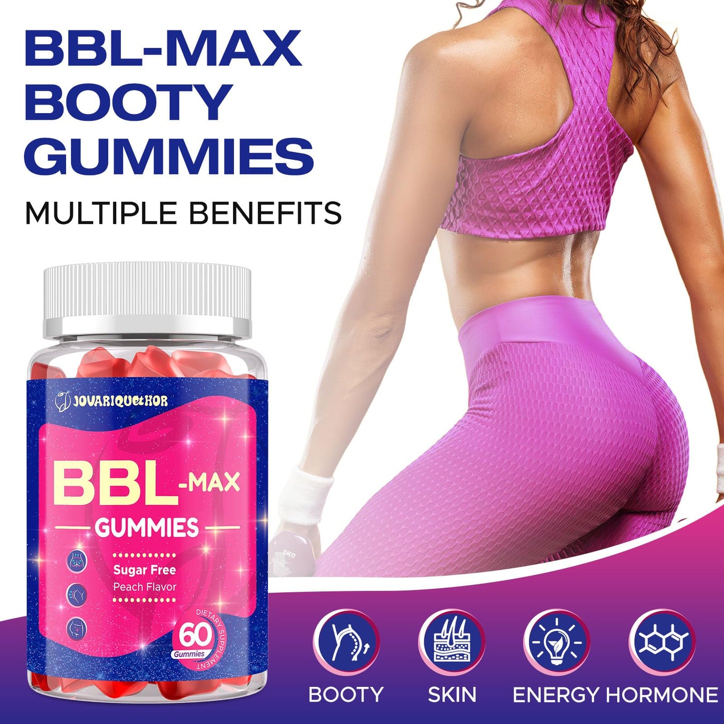 Jovariquethor Booty Gummies for Women – Peach Flavor, 60 Count