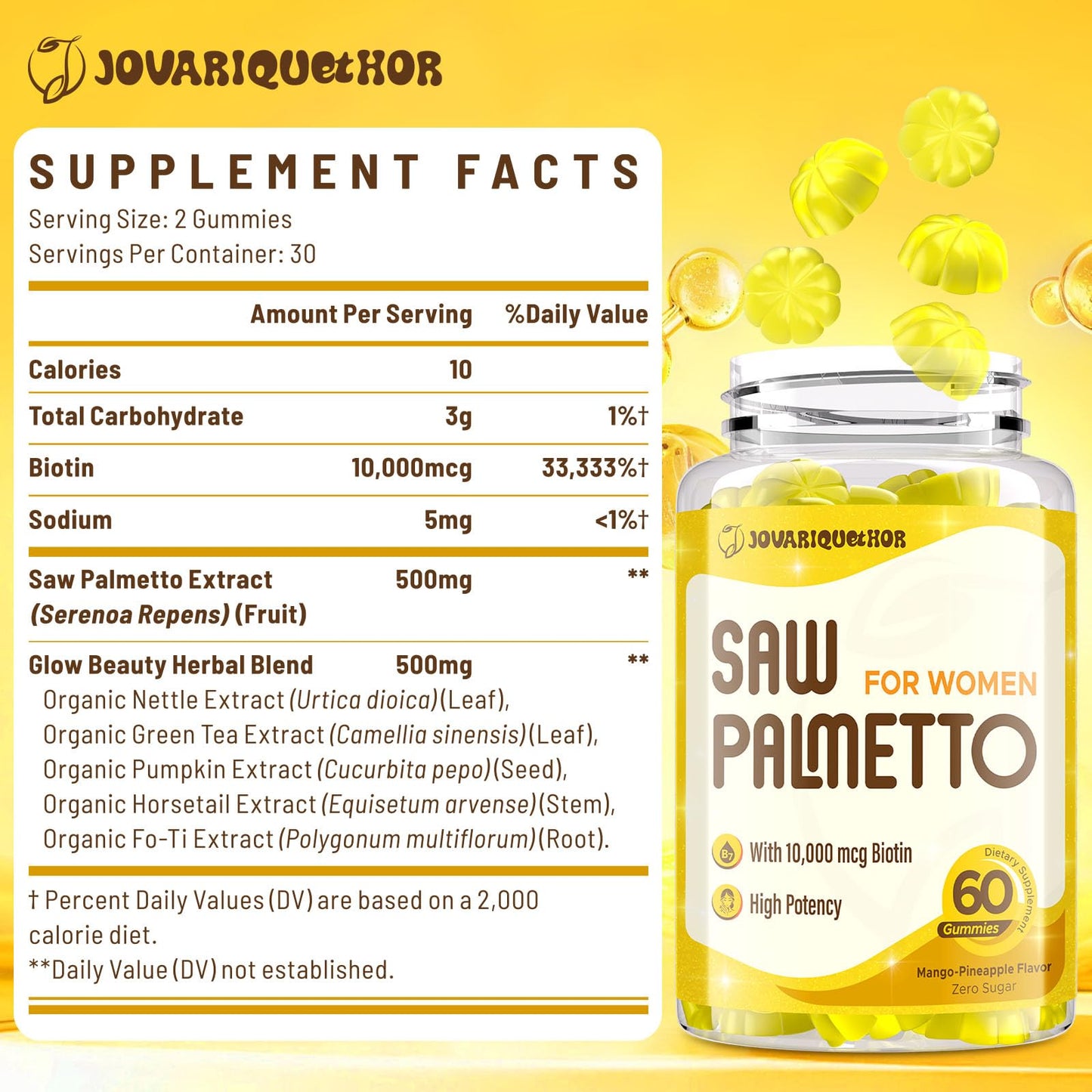 Jovariquethor Saw Palmetto for Women 500mg Gummies – DHT Blocker for Hair Growth