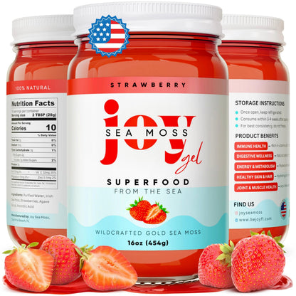 Joy Sea Moss Wildcrafted Irish Sea Moss Gel 16 oz Strawberry | Made in USA