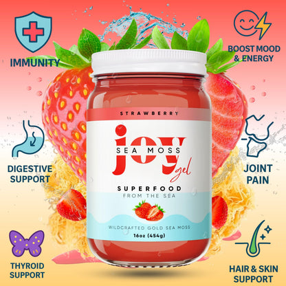 Joy Sea Moss Wildcrafted Irish Sea Moss Gel 16 oz Strawberry | Made in USA