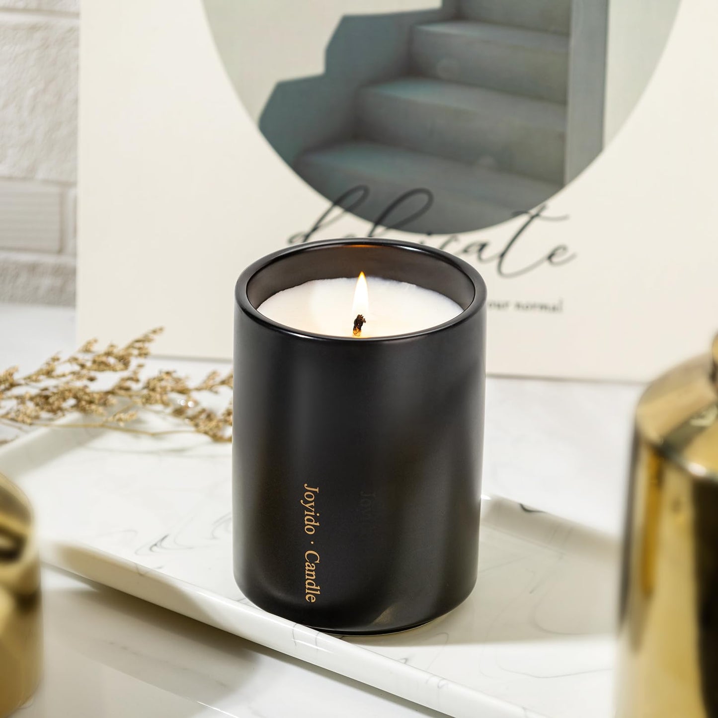 Joyido 14oz Lavender Scented Candle – Soy Wax, Black Ceramic Jar