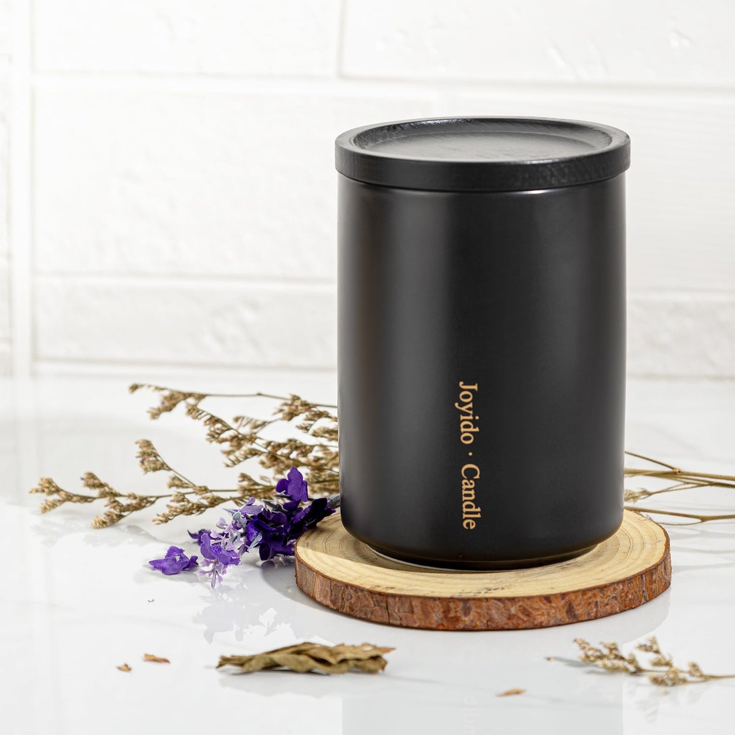 Joyido 14oz Lavender Scented Candle – Soy Wax, Black Ceramic Jar