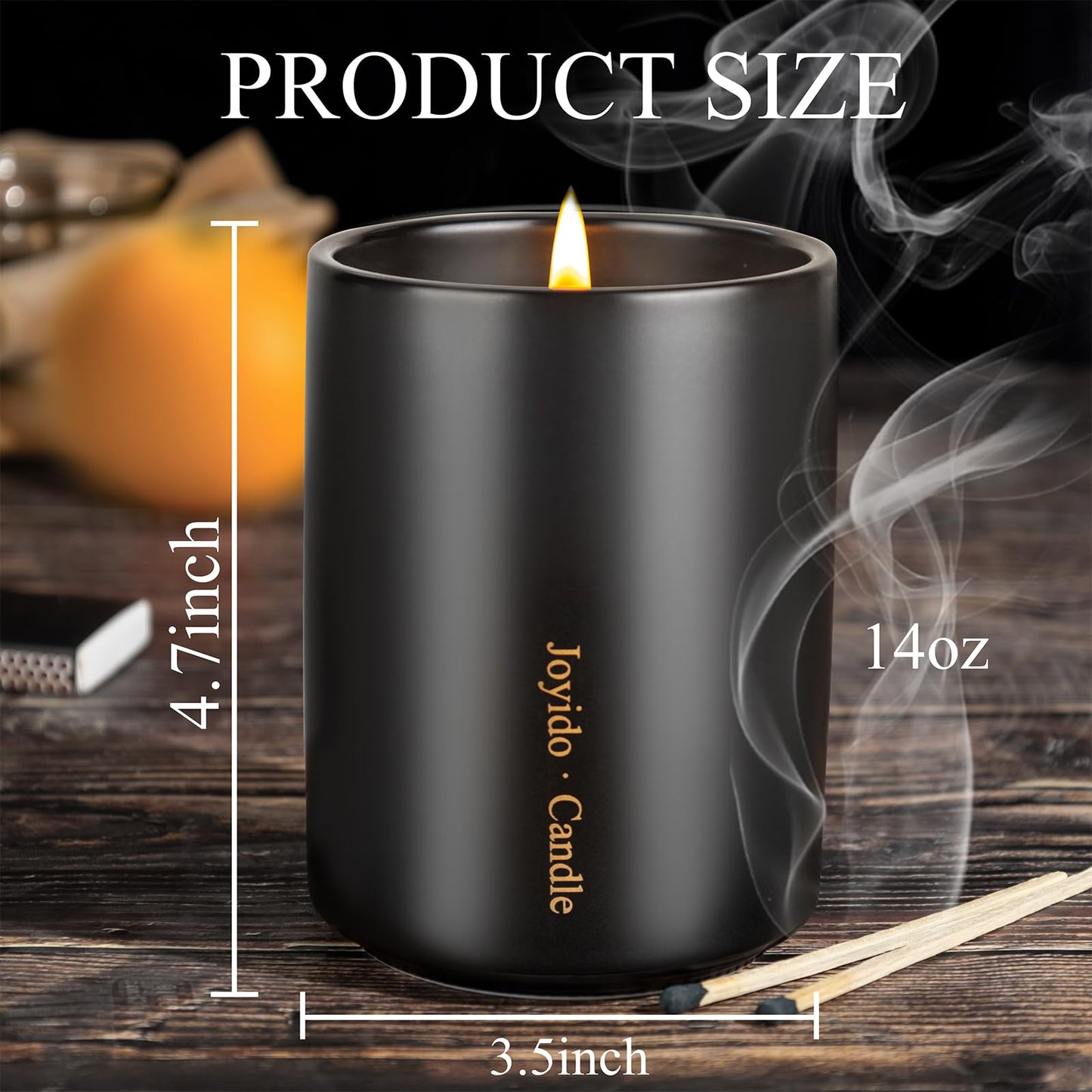 Joyido 14oz Oud & Sandalwood Scented Candle – Luxury Black Ceramic Jar
