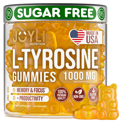 Joyli L Tyrosine Gummies 1000mg - Focus, Mood & Energy | Vegan, Gluten-Free