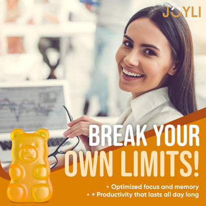Joyli L Tyrosine Gummies 1000mg - Focus, Mood & Energy | Vegan, Gluten-Free