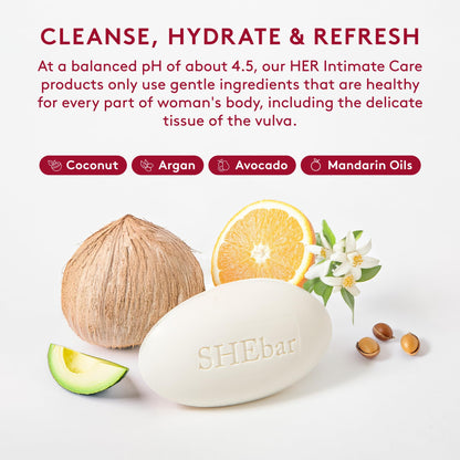 Joylux SHEbar Feminine Cleansing Bar – pH-Balanced, Velvety Lather, Mandarin Scent