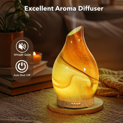 JOYOLO 120ml Glass Essential Oil Diffuser – Dessert Pattern, 7 LED Colors, Auto Shut-Off, 4 Timers