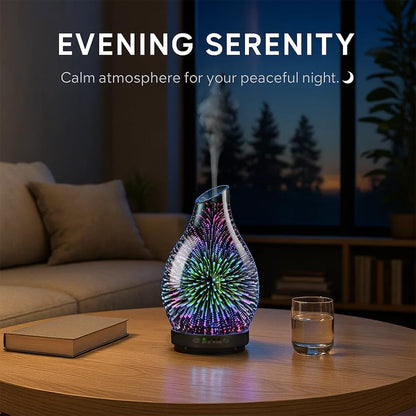 JOYOLO 120ML Essential Oil Diffuser – 3D Glass, Auto Shut-Off, 7-Color LED Lights