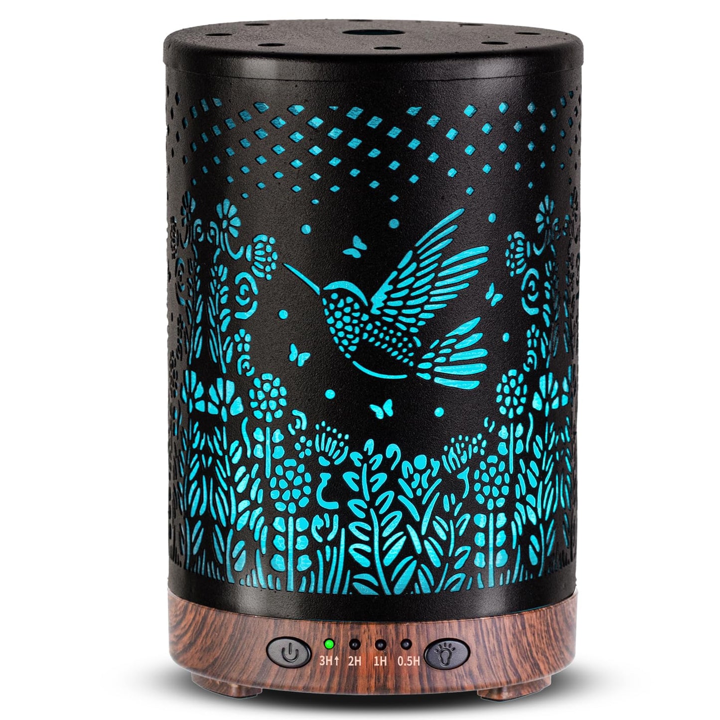 JOYOLO 120ML Metal Essential Oil Diffuser – Auto Shut-Off, 7 Color Lights, Bird Pattern