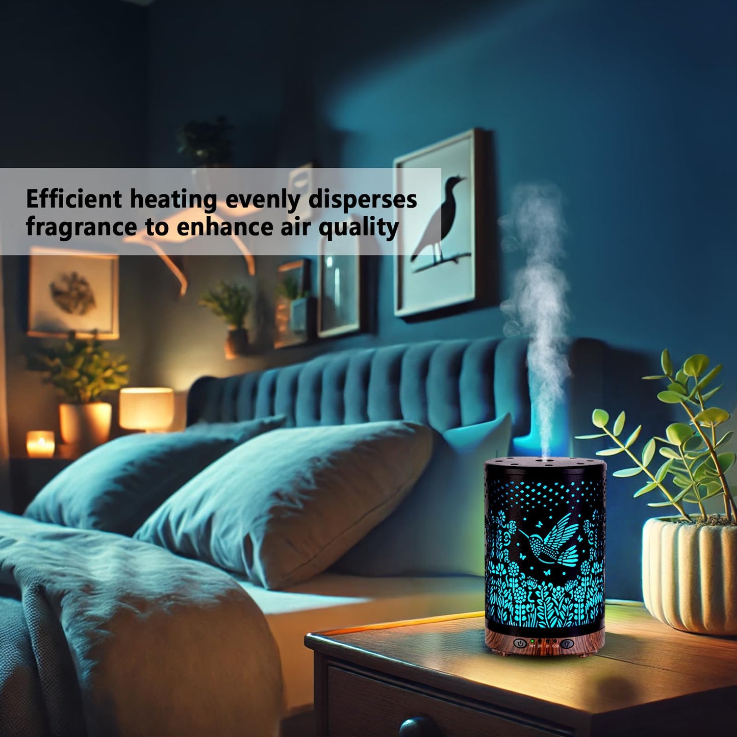 JOYOLO 120ML Metal Essential Oil Diffuser – Auto Shut-Off, 7 Color Lights, Bird Pattern