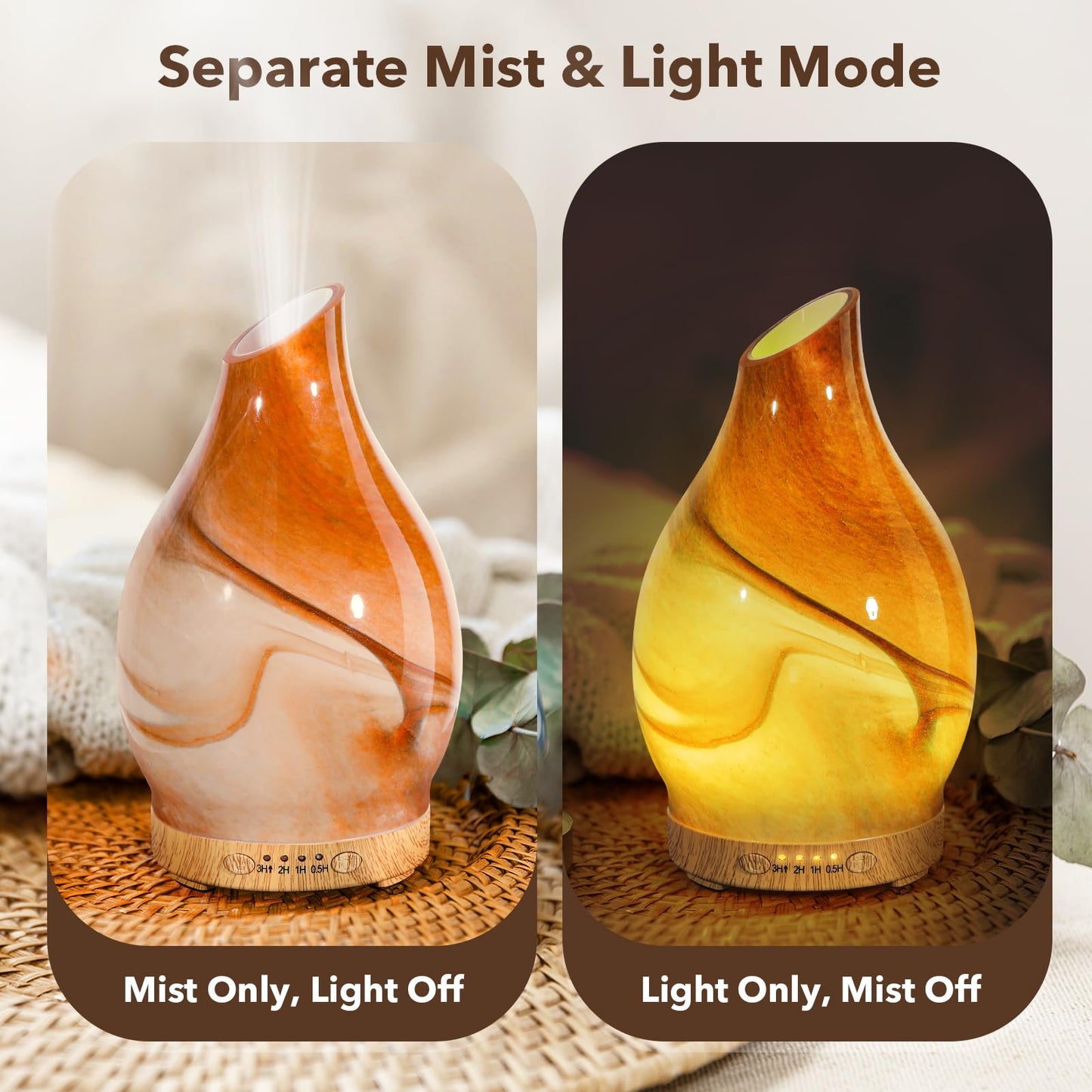JOYOLO 120ml Glass Essential Oil Diffuser – Dessert Pattern, 7 LED Colors, Auto Shut-Off, 4 Timers