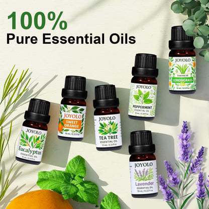 JOYOLO Essential Oils Diffuser Set – 7-Color Lights, Auto Shut-Off, 6 Oils Gift Pack