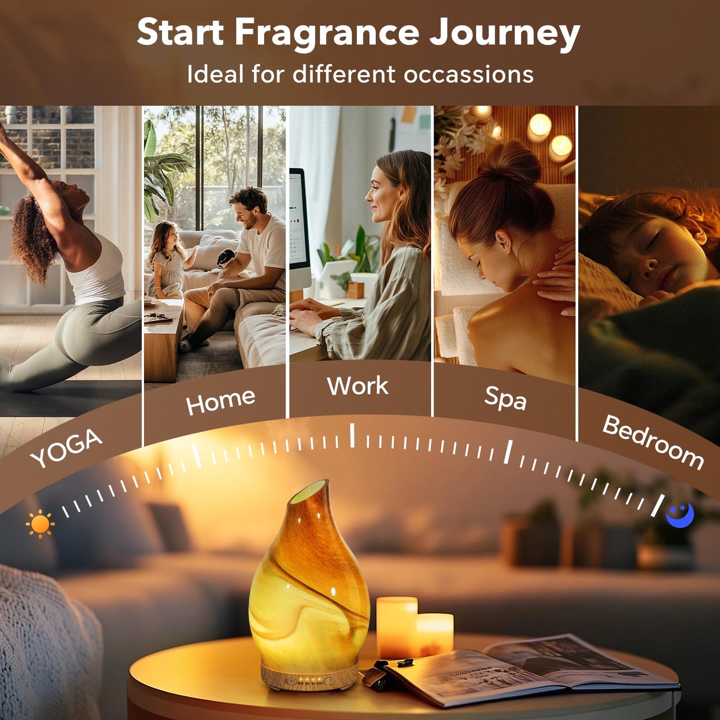 JOYOLO 120ml Glass Essential Oil Diffuser – Dessert Pattern, 7 LED Colors, Auto Shut-Off, 4 Timers