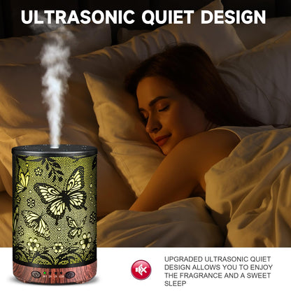 JOYOLO Metal Essential Oil Diffuser – Cool Mist, 7 Color Lights (Big Butterfly)