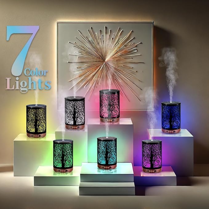 JOYOLO Essential Oils Diffuser Set – 7-Color Lights, Auto Shut-Off, 6 Oils Gift Pack