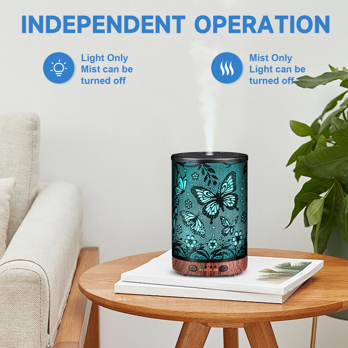 JOYOLO Metal Essential Oil Diffuser – Cool Mist, 7 Color Lights (Big Butterfly)