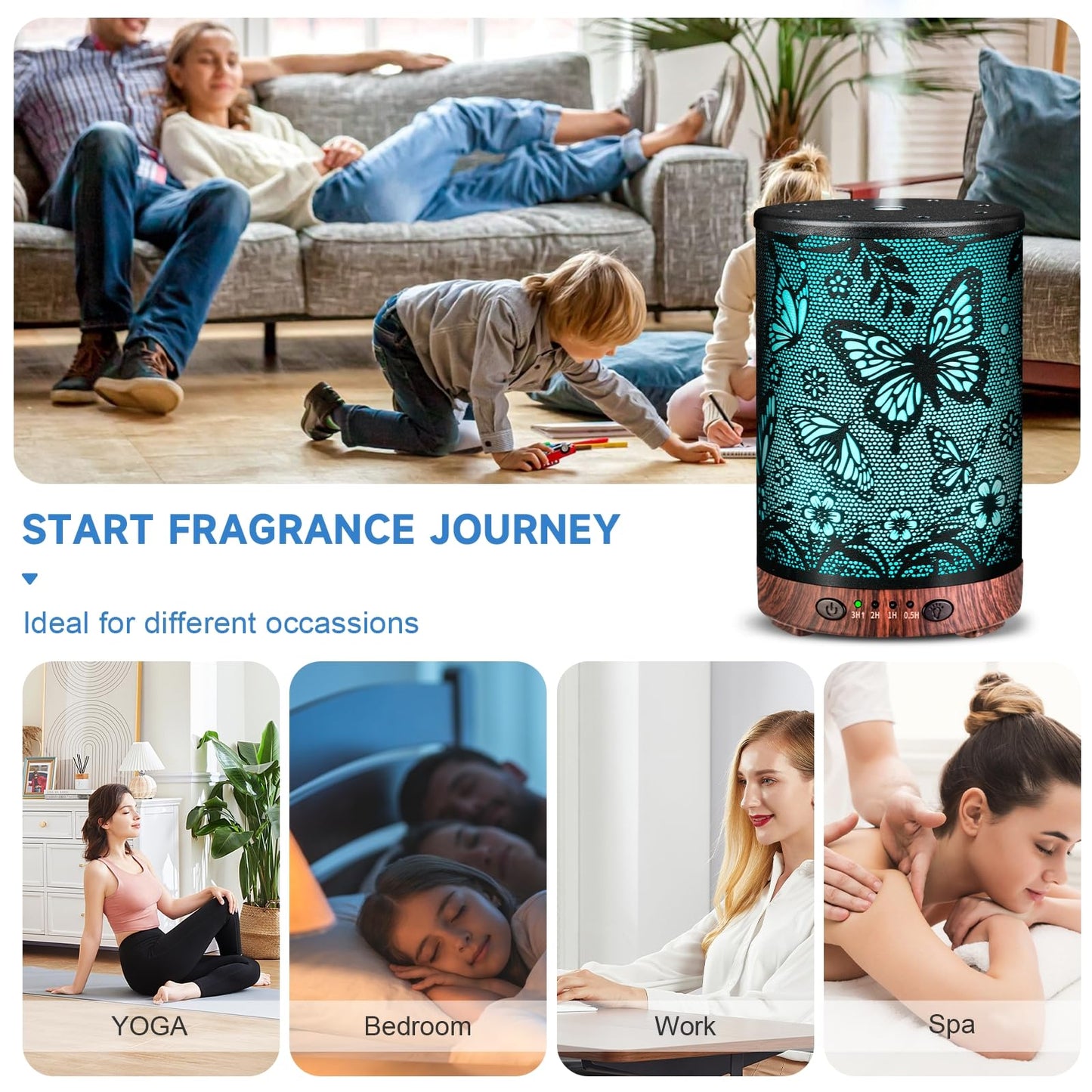 JOYOLO Metal Essential Oil Diffuser – Cool Mist, 7 Color Lights (Big Butterfly)
