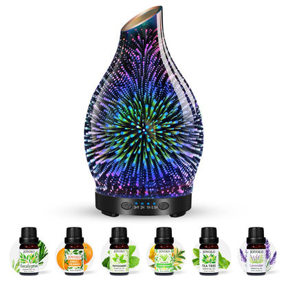 JOYOLO Essential Oil Diffuser & Oils Set - Glass Diffuser with 7 LED Lights and Auto-Shut-Off