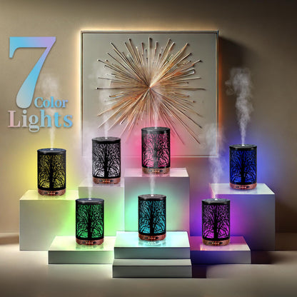 JOYOLO 120ML Metal Diffuser – Tree Pattern, Auto Shut-Off, 7 Color Lights