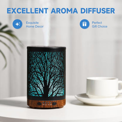 JOYOLO 120ML Metal Diffuser – Tree Pattern, Auto Shut-Off, 7 Color Lights