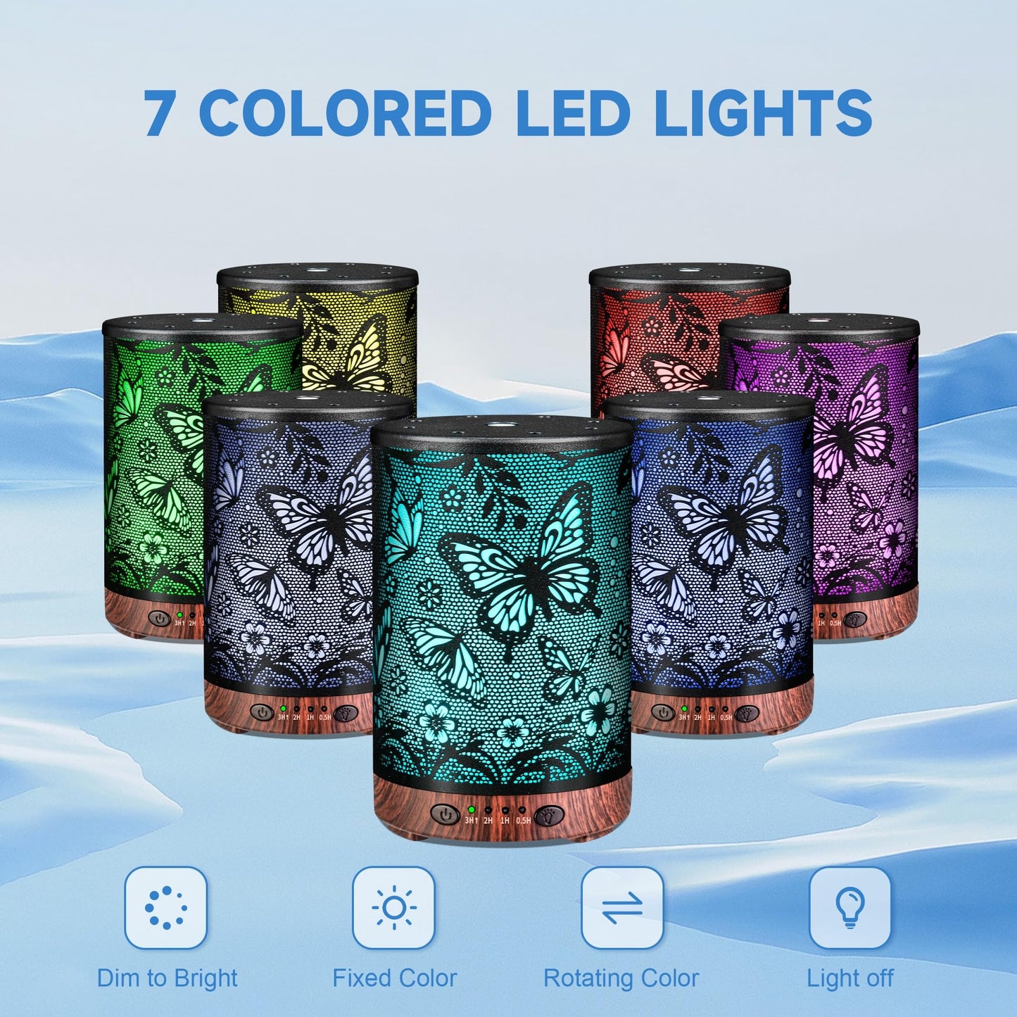 JOYOLO Metal Essential Oil Diffuser – Cool Mist, 7 Color Lights (Big Butterfly)