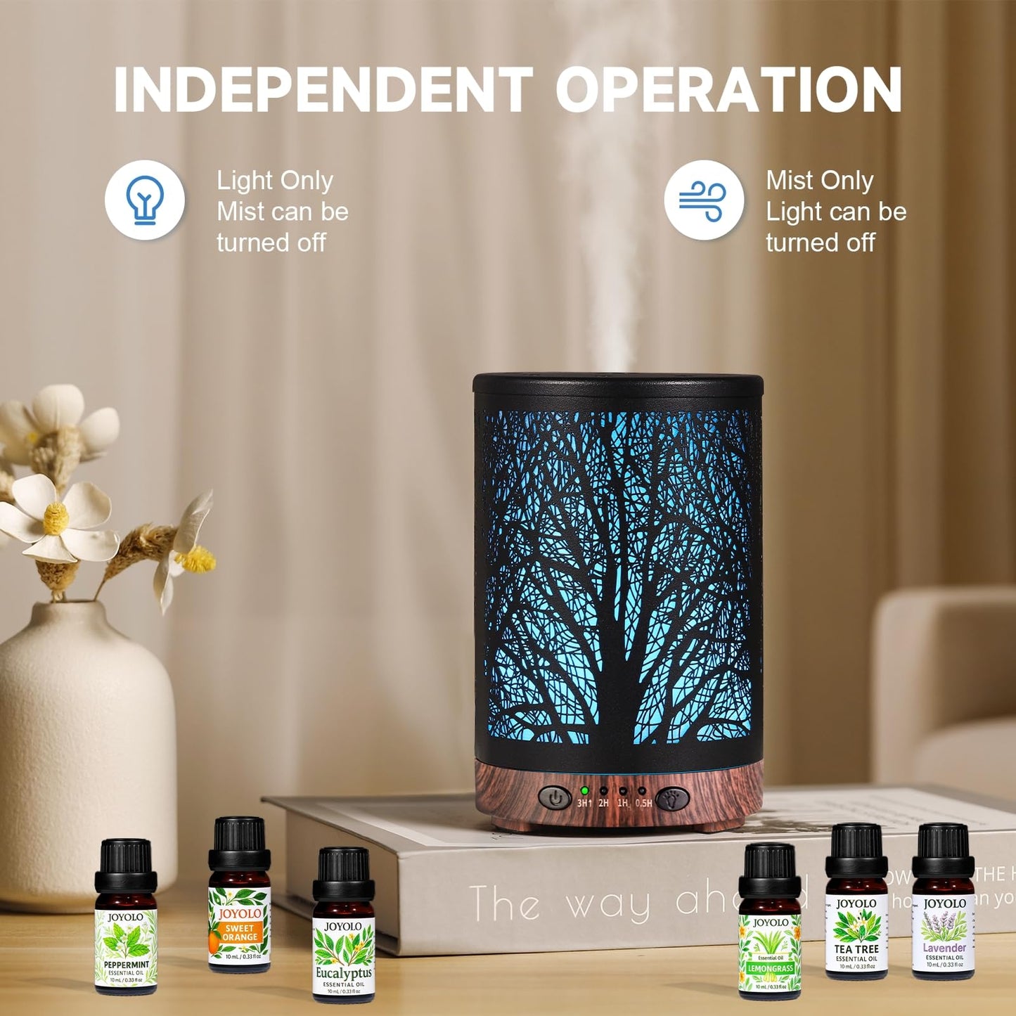 JOYOLO Essential Oils Diffuser Set – 7-Color Lights, Auto Shut-Off, 6 Oils Gift Pack