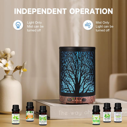 JOYOLO Essential Oils Diffuser Set – 7-Color Lights, Auto Shut-Off, 6 Oils Gift Pack