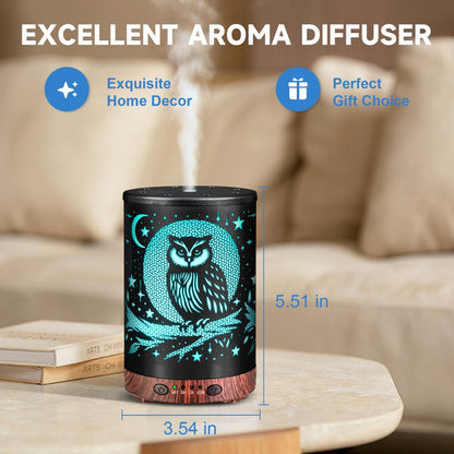 JOYOLO Metal Essential Oil Diffuser with 7 Color LEDs – Owl